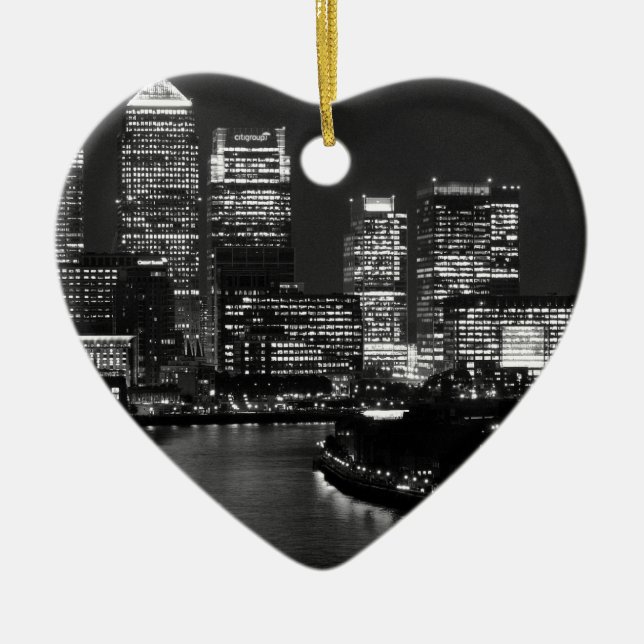 Black White London City Night UK Travel Keramikornament (Vorne)