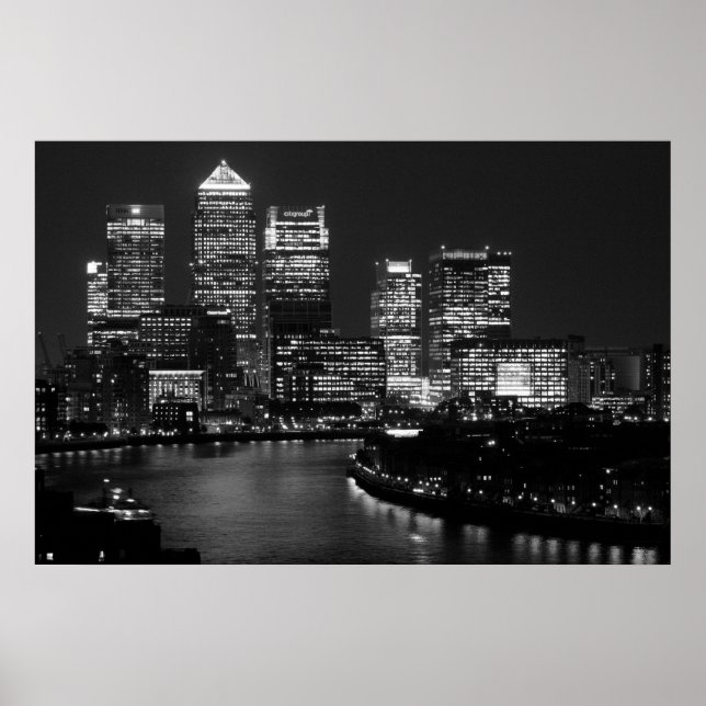 Black White London City Night UK Travel Poster (Vorne)