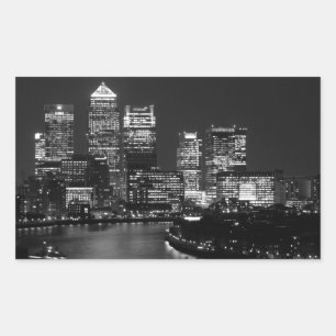 Black White London City Night UK Travel Rechteckiger Aufkleber