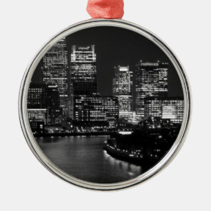 Black White London City Night UK Travel Silbernes Ornament