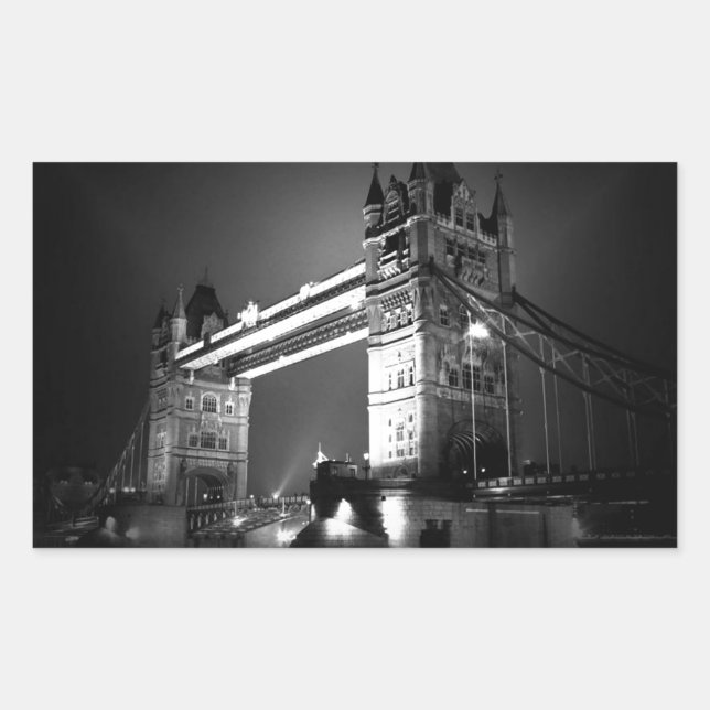 Black & White London Tower Bridge Rechteckiger Aufkleber (Vorderseite)