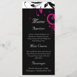 Black + White Magenta Reverse Swirl Wedding Menu Menükarte