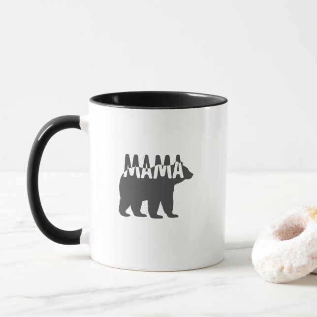 Black & White Mama Bear Silhouette Tasse (Mit Donut)