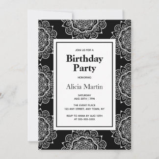 Black & White Mandala Blume Geburtstagsparty Einladung