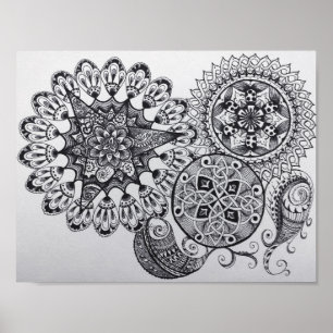Black & White Mandala Celtic Knot Tangle Paisley Poster