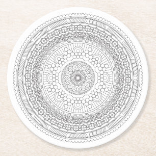 Black & White Mandala v3 Runder Pappuntersetzer