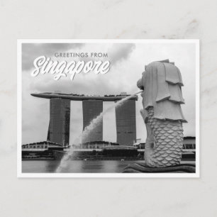 Black & White Merlion Greetings aus Singapur Postkarte
