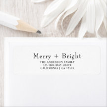 Black White Merry Bright Christmas Return Address