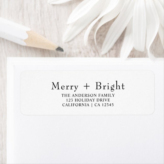 Black White Merry Bright Christmas Return Address  (Insitu)