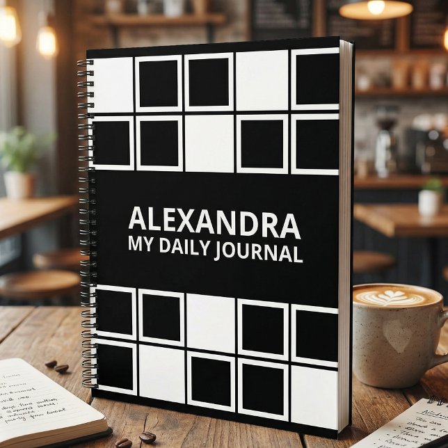 Black White Minimal Modern Squared Daily  Notizbuch (Von Creator hochgeladen)