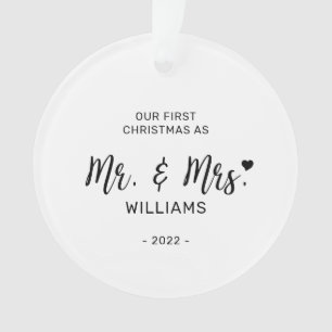 Black & White Minimal Mr. Mrs. First Christmas Fot Ornament