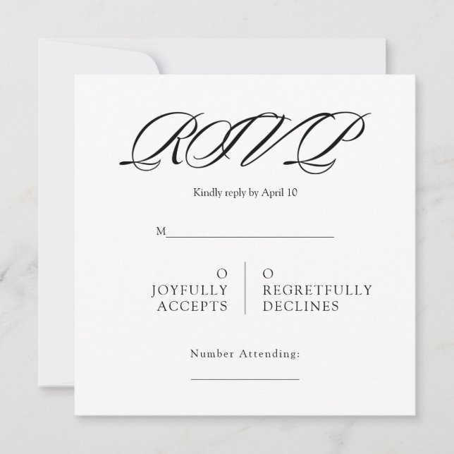 Black& White Minimal Square Wedding RSVP Karte (Vorderseite)