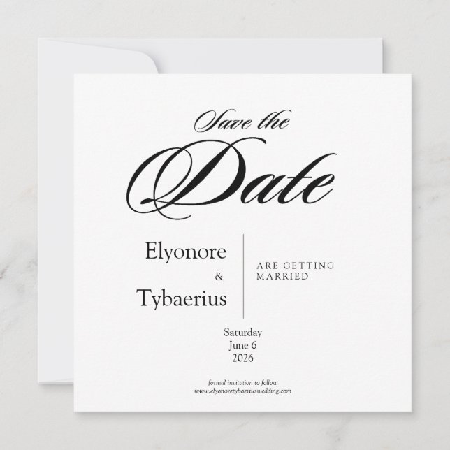 Black & White Minimal Square Wedding Save the Date Karte (Vorderseite)