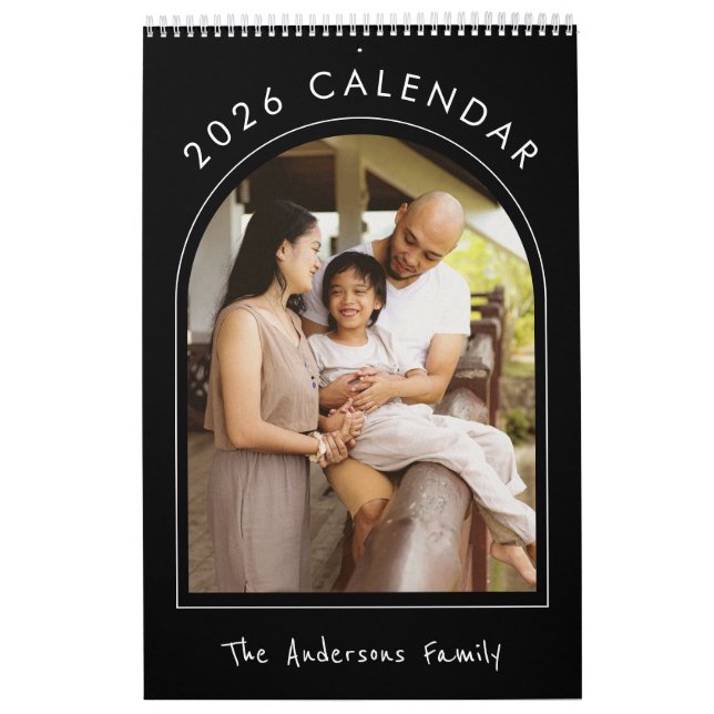 Black White Minimalist Family Photo 2026 Monthly  Kalender (Titelbild)