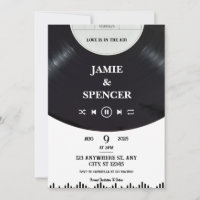 Black White Minimalist Vinyl Record Save The Date