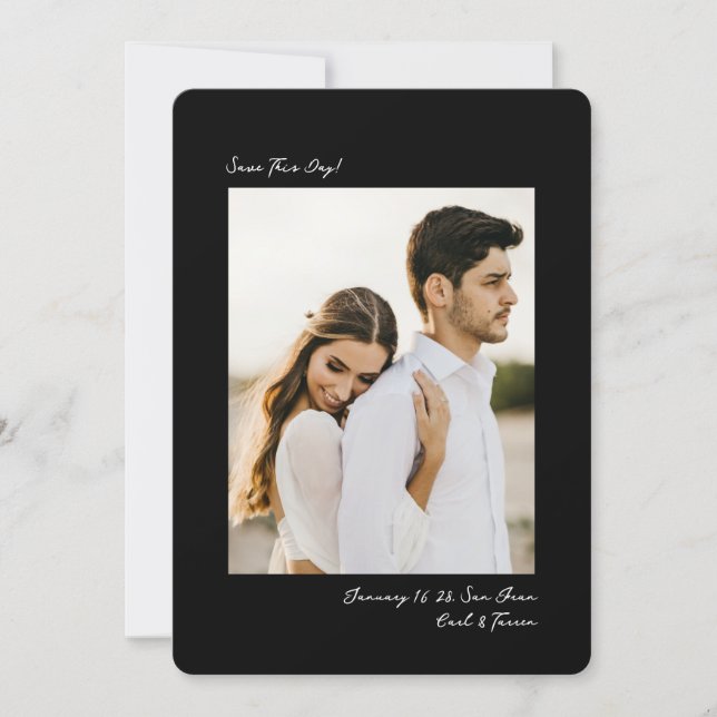 Black White Modern Insta Photo Film Simple Wedding Save The Date (Vorderseite)