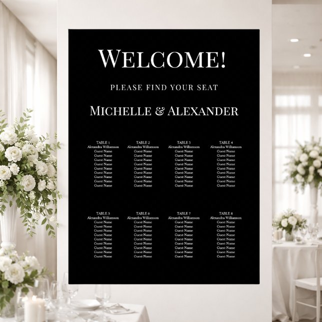 Black white modern simple wedding seating chart poster (Von Creator hochgeladen)