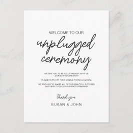 Black & White Modern Unplugged Wedding Sign  Postkarte