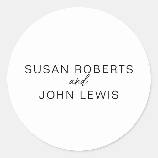 Black & White Modern Wedding  Classic Round Sticke Runder Aufkleber (Vorderseite)