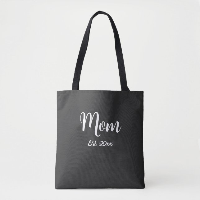 Black White Mom Established Year New Mom Gift Tote (Vorderseite)