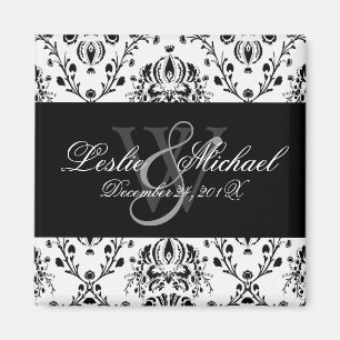 Black + White Monogram Damask Wedding, Magnete