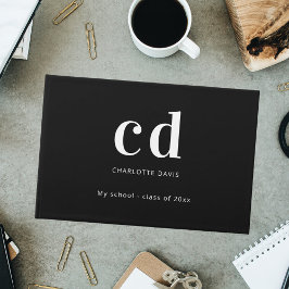 Black white monogram name modern minimalist gästebuch