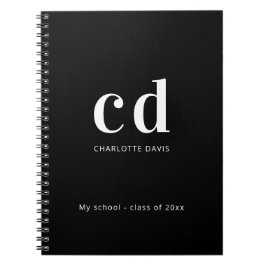 Black white monogram name modern minimalist notizblock
