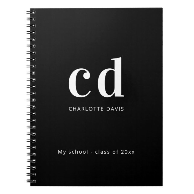 Black white monogram name modern minimalist notizblock (Vorderseite)