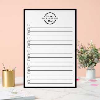 Black White Monogram Name To Do List Dry Erase Acrylschild