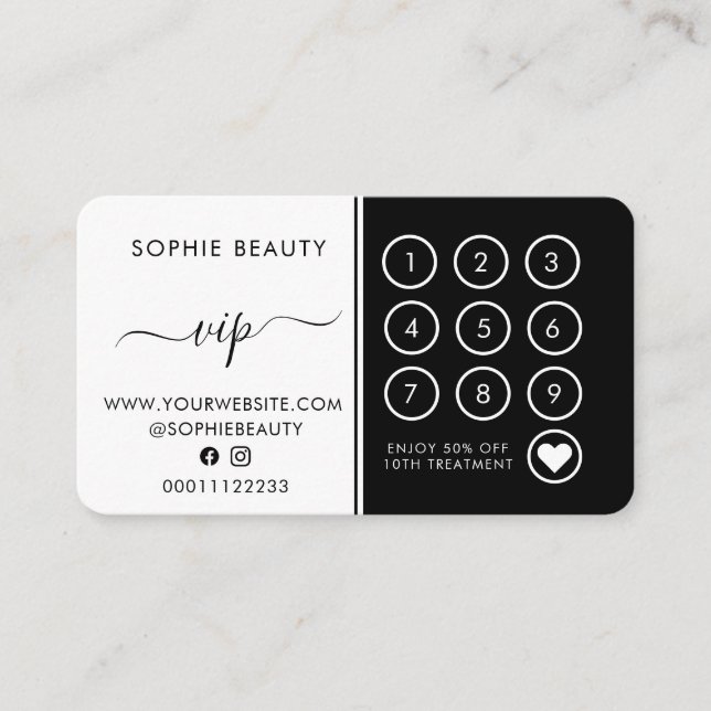 Black & White Monogram Salon Business Loyalty Card Treuekarte (Vorderseite)