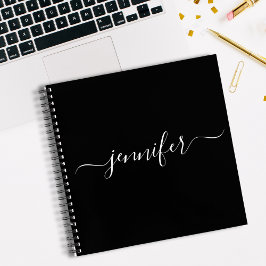 Black White Monogram Script Name Sketchbook Notizbuch
