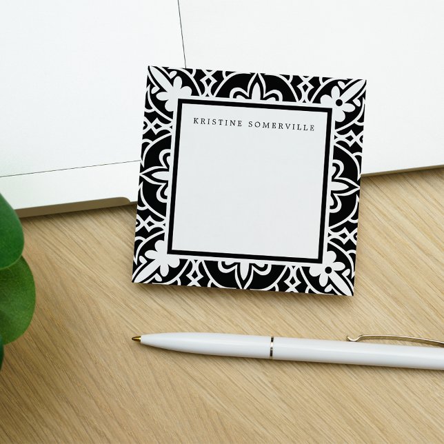 Black & White Moroccan Border | Personalized Post-it Klebezettel (Von Creator hochgeladen)