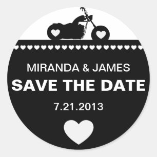 Black & White Motorrad Save the Date Stick Runder Aufkleber