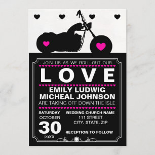 Black & White Motorrad Silhouette Hochzeit Einladung