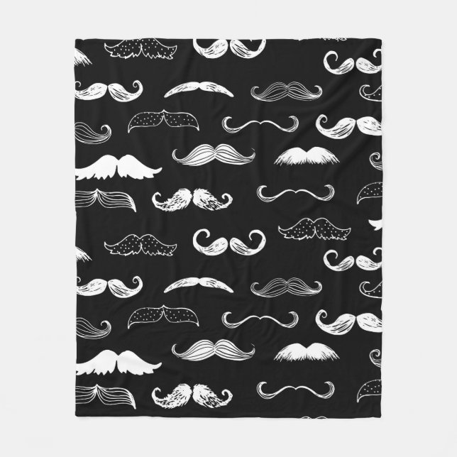 Black & White Moustache Seamless Repeat Background Fleecedecke (Vorderseite)