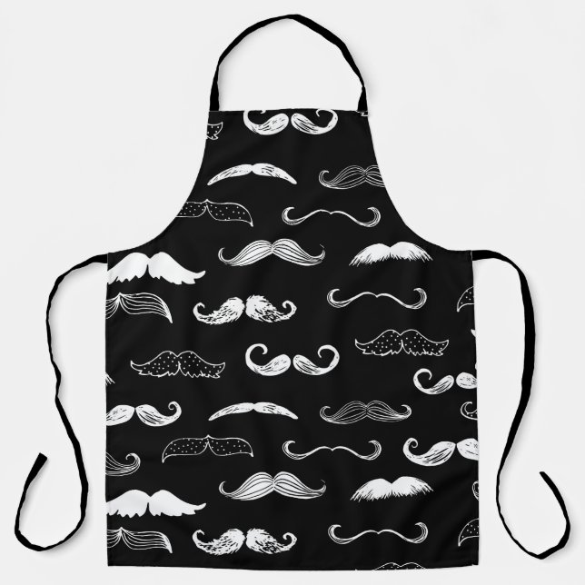 Black & White Moustache Seamless Repeat Background Schürze (Vorderseite)