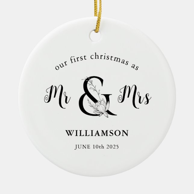 Black & White Mr & Mrs. FOTO 1. Weihnachten Keramik Ornament (Vorne)