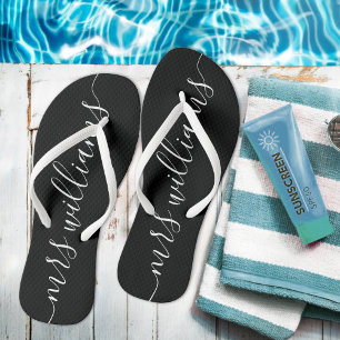 Black & White Mrs Bride Wedding Flip Flops