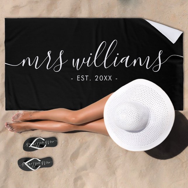 Black & White Mrs Bride Wedding Strandtuch (Black & White Mrs Bride Wedding Beach Towel)