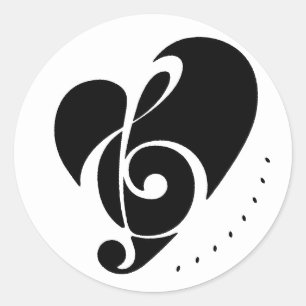 Black&White Music Symbol w Herzdesign Runder Aufkleber