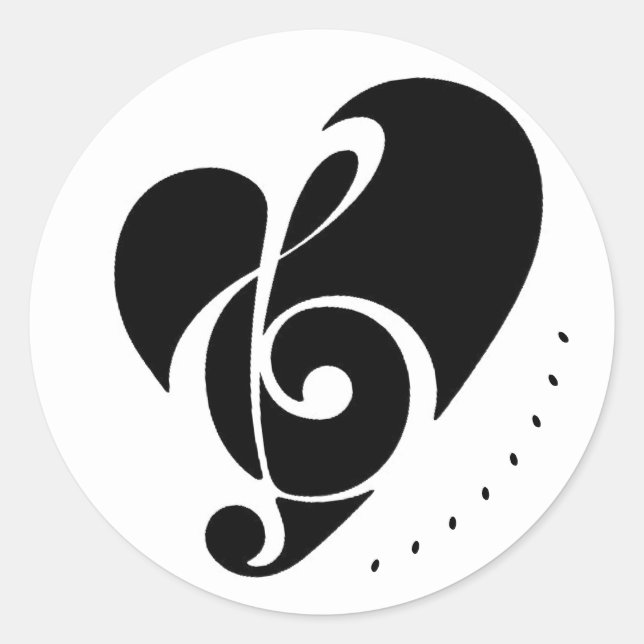 Black&White Music Symbol w Herzdesign Runder Aufkleber (Vorderseite)