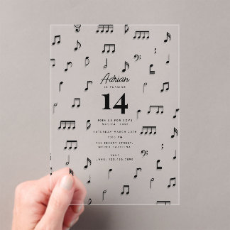 Black & White Musiknotenpunkt Symbol Geburtstagspa Acryleinladungen