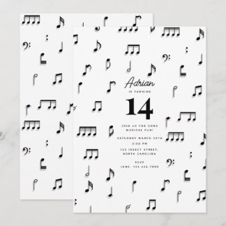 Black & White Musiknotenpunkt Symbol Geburtstagspa Einladung