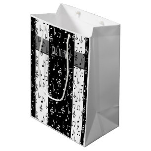 Black & White Musikstreifen - Geschenktasche 2 Mittlere Geschenktüte