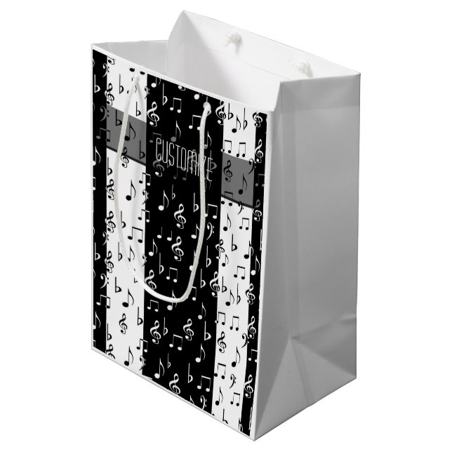 Black & White Musikstreifen - Geschenktasche 2 Mittlere Geschenktüte