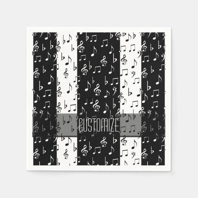 Black & White Musikstreifen Napkins Serviette (Vorderseite)