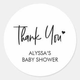 Black white Neutral Modern Baby shower Thank you  Runder Aufkleber
