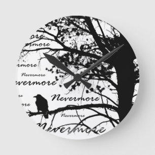 Black & White Nevermore Raven Silhouette Runde Wanduhr