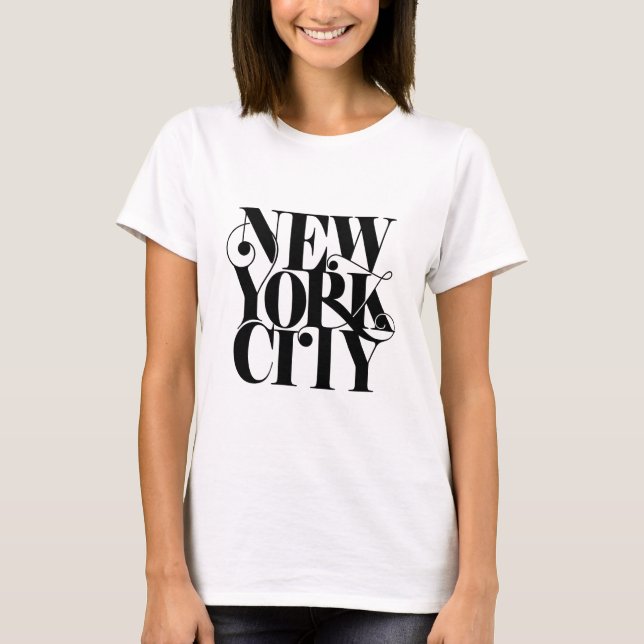 Black & White New York City Lettertypografie T-Shirt (Vorderseite)