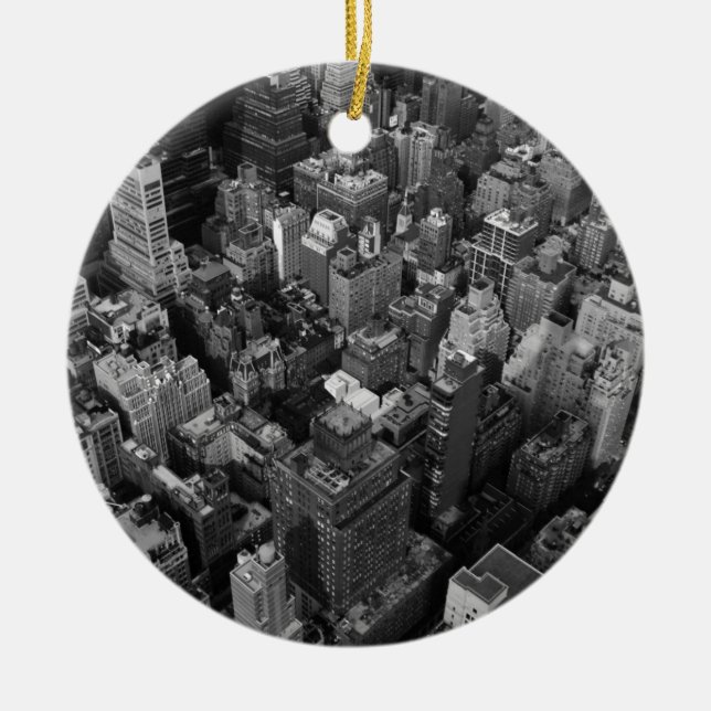 Black & White New York City Night Skyline Keramik Ornament (Vorne)